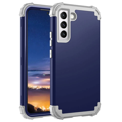 For Samsung Galaxy S23 Shock-Absorbed Four Corners Cell Phone Cover Hard Plastic+Silicone Anti-Scratch Phone Case - Navy Blue - 1