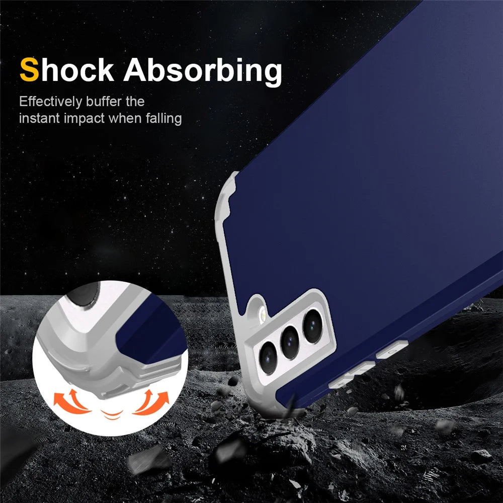 For Samsung Galaxy S23 Shock-Absorbed Four Corners Cell Phone Cover Hard Plastic+Silicone Anti-Scratch Phone Case - Navy Blue - 4