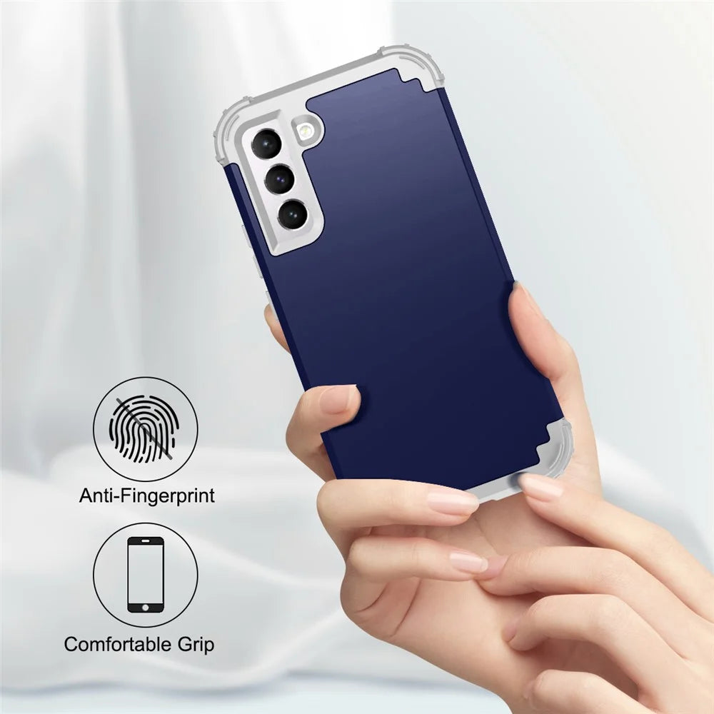 For Samsung Galaxy S23 Shock-Absorbed Four Corners Cell Phone Cover Hard Plastic+Silicone Anti-Scratch Phone Case - Navy Blue - 5