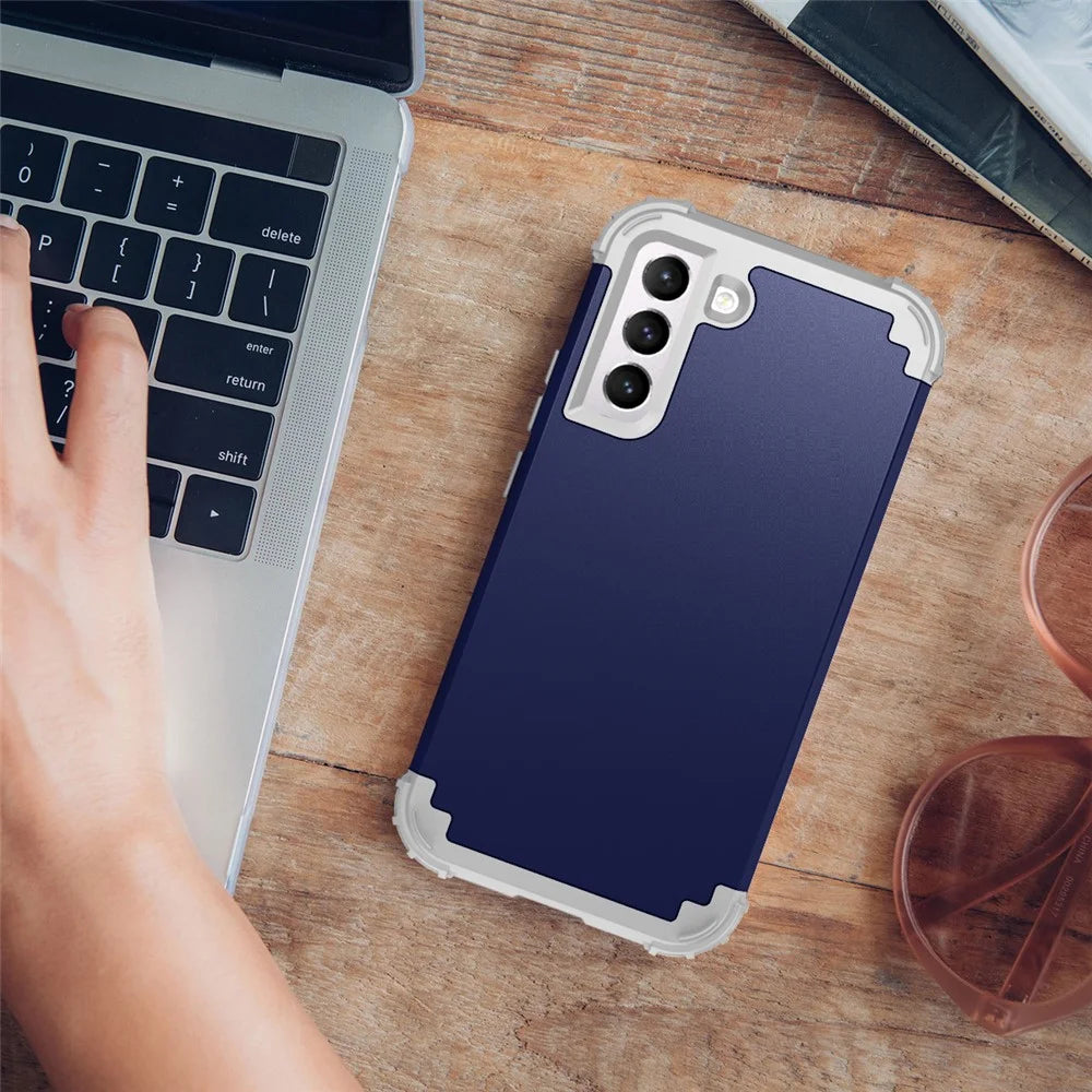 For Samsung Galaxy S23 Shock-Absorbed Four Corners Cell Phone Cover Hard Plastic+Silicone Anti-Scratch Phone Case - Navy Blue - 6
