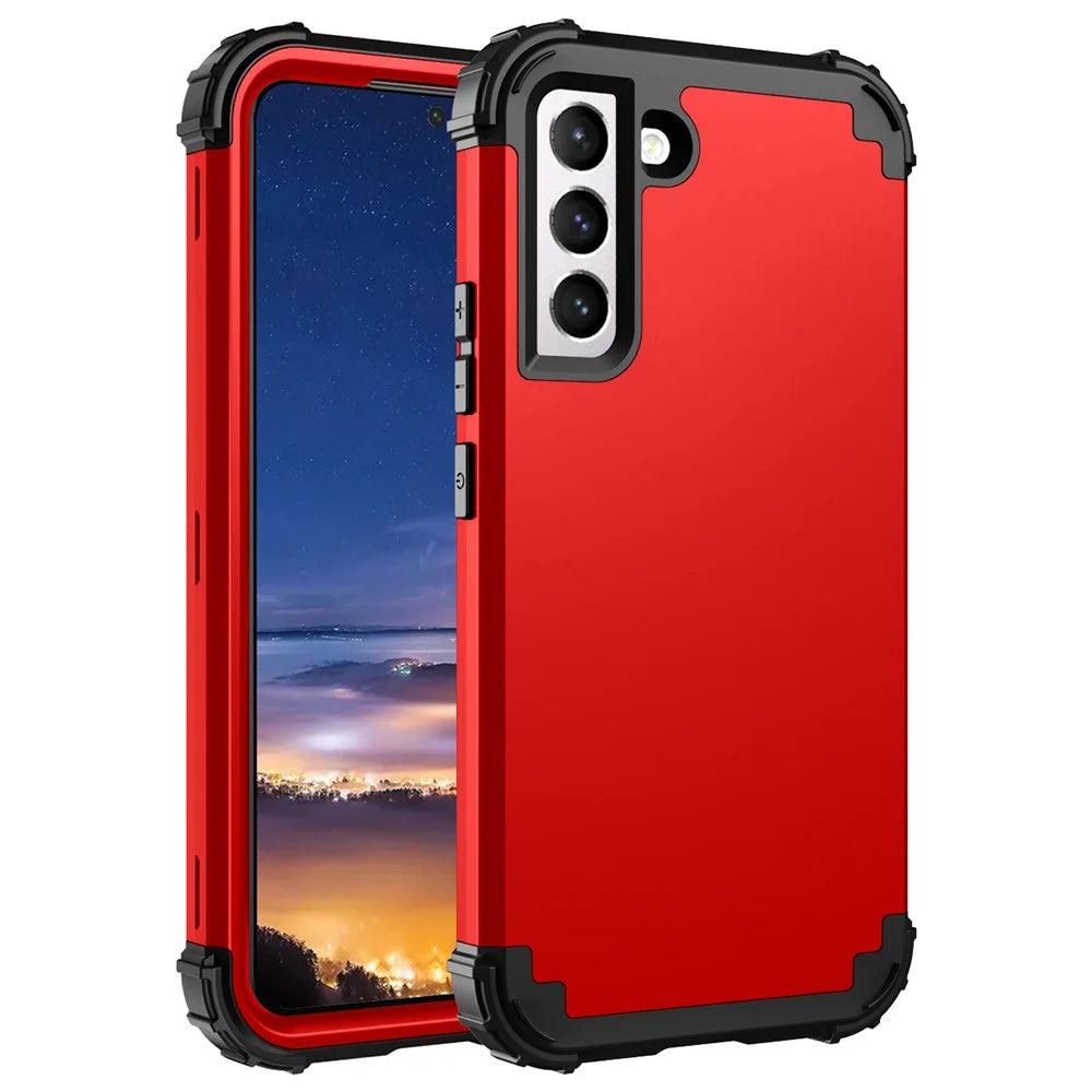 For Samsung Galaxy S23+ Drop Protection 3-In-1 Phone Shell PC+Silicone Phone Case Shockproof Mobile Phone Cover - Red - 1