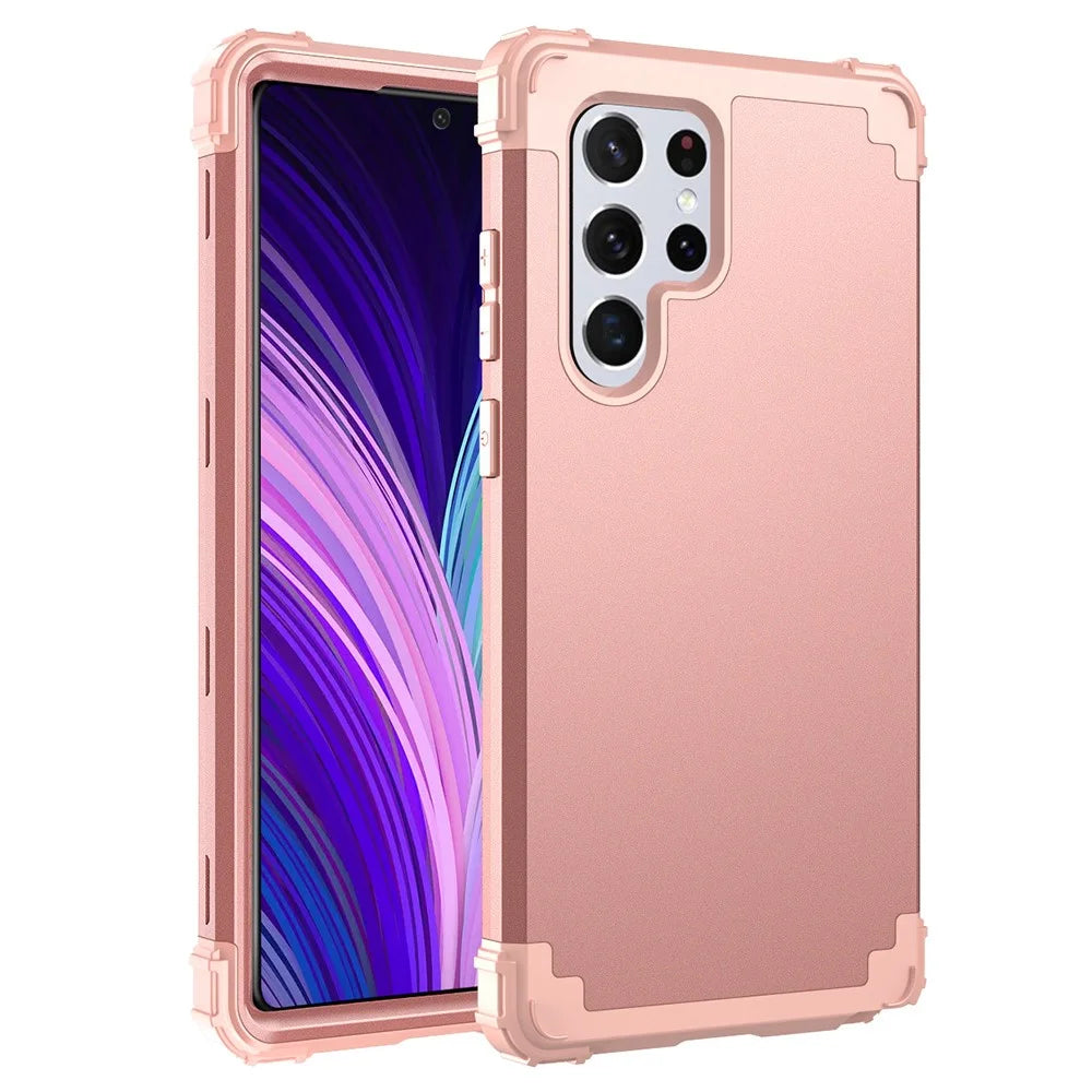 For Samsung Galaxy S23 Ultra Hard Plastic+Silicone Phone Case Shockproof Cell Phone Cover - Rose Gold - 1