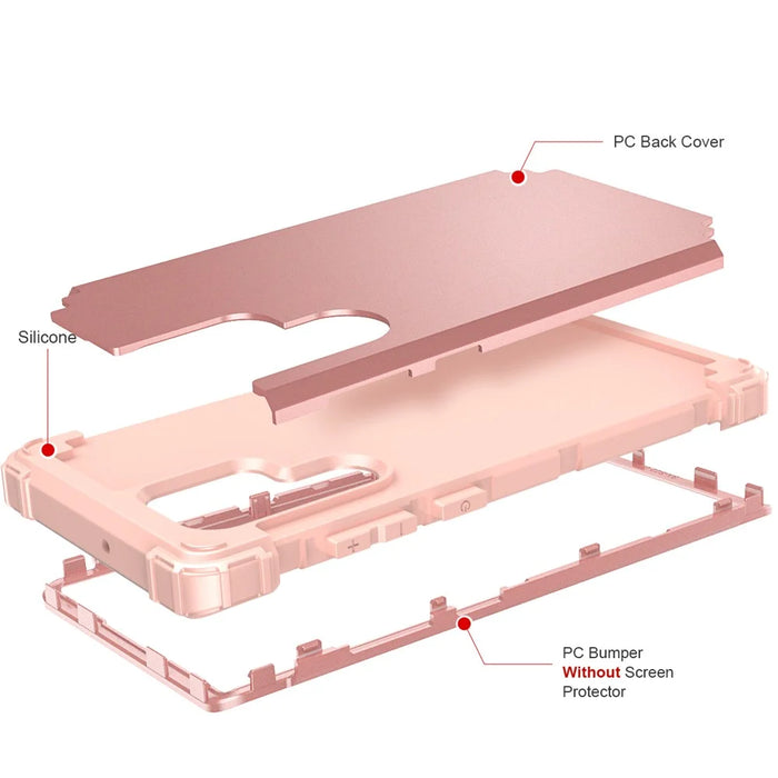 For Samsung Galaxy S23 Ultra Hard Plastic+Silicone Phone Case Shockproof Cell Phone Cover - Rose Gold - 2