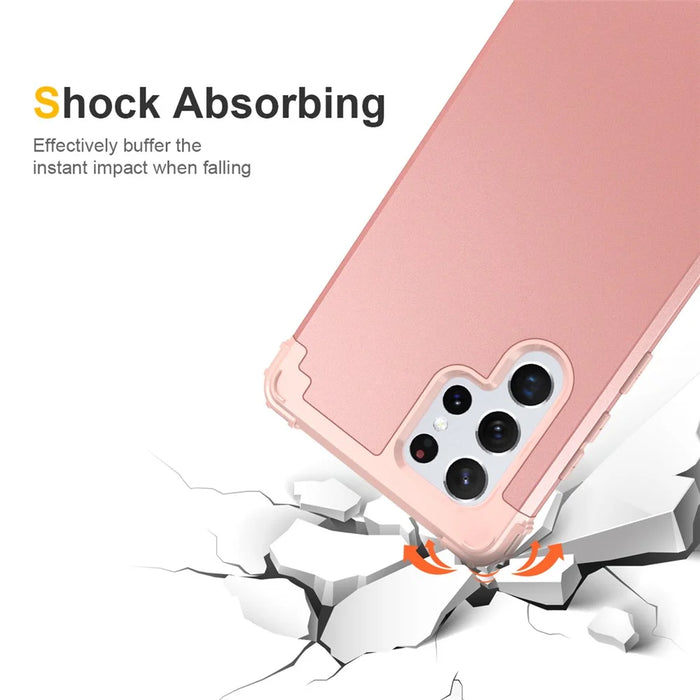 For Samsung Galaxy S23 Ultra Hard Plastic+Silicone Phone Case Shockproof Cell Phone Cover - Rose Gold - 3