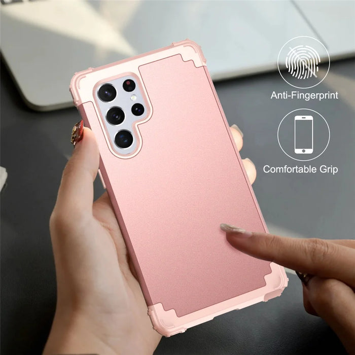For Samsung Galaxy S23 Ultra Hard Plastic+Silicone Phone Case Shockproof Cell Phone Cover - Rose Gold - 5