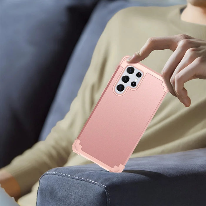 For Samsung Galaxy S23 Ultra Hard Plastic+Silicone Phone Case Shockproof Cell Phone Cover - Rose Gold - 6
