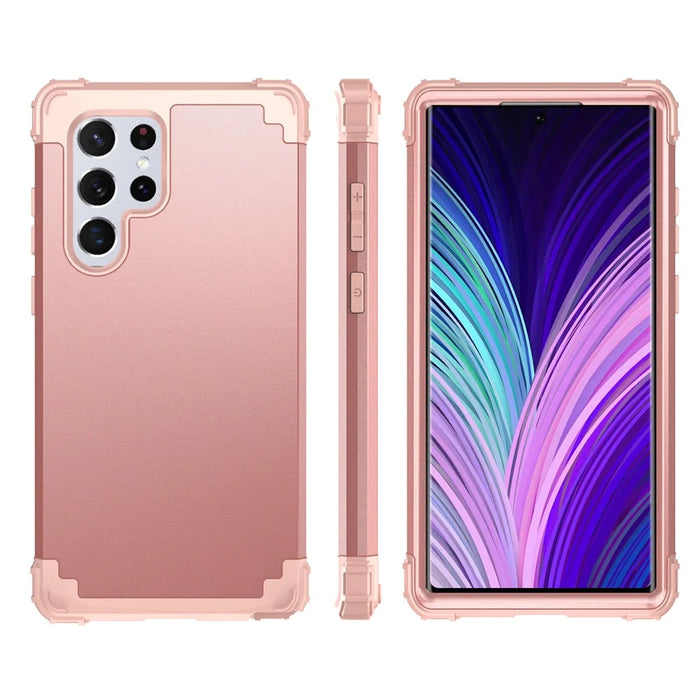 For Samsung Galaxy S23 Ultra Hard Plastic+Silicone Phone Case Shockproof Cell Phone Cover - Rose Gold - 7