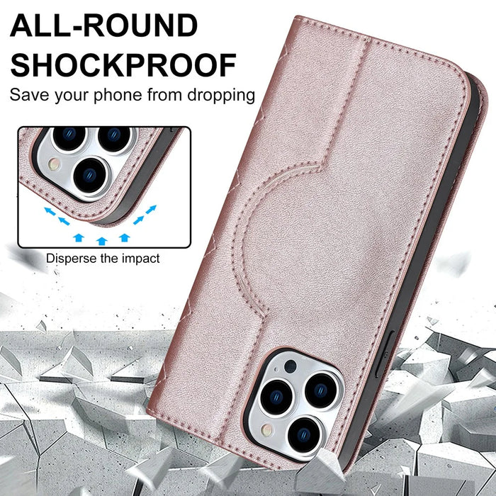 For iPhone 12 / 12 Pro 6.1 inch Magnetic Phone Case RFID Blocking PU Leather Card Holder Stand Cover Compatible with MagSafe - Rose Gold - 5
