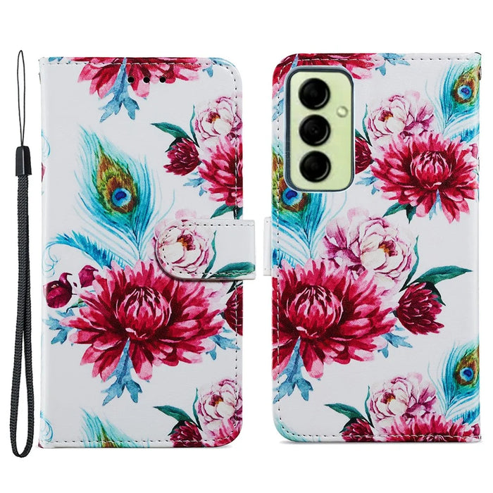 For Samsung Galaxy A14 5G / 4G PU Leather Phone Case Wallet Stand Pattern Printing Cover - Peacock Flower - 1
