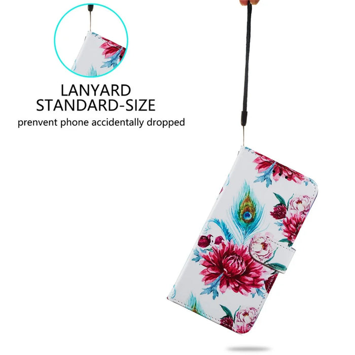 For Samsung Galaxy A14 5G / 4G PU Leather Phone Case Wallet Stand Pattern Printing Cover - Peacock Flower - 4