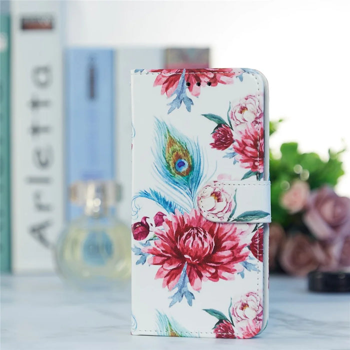 For Samsung Galaxy A14 5G / 4G PU Leather Phone Case Wallet Stand Pattern Printing Cover - Peacock Flower - 5