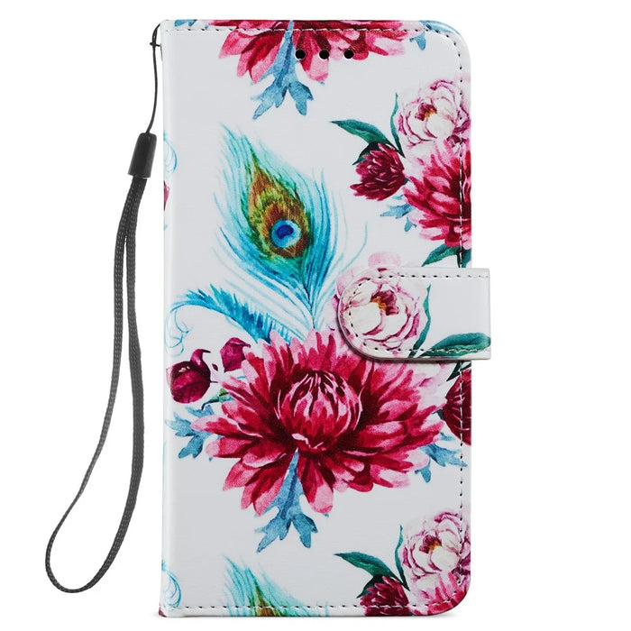 For Samsung Galaxy A14 5G / 4G PU Leather Phone Case Wallet Stand Pattern Printing Cover - Peacock Flower - 6
