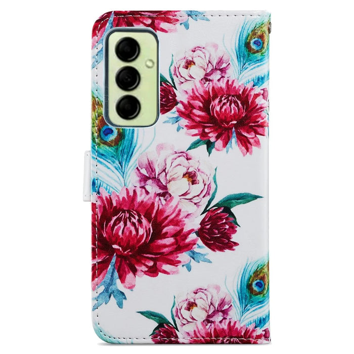 For Samsung Galaxy A14 5G / 4G PU Leather Phone Case Wallet Stand Pattern Printing Cover - Peacock Flower - 7