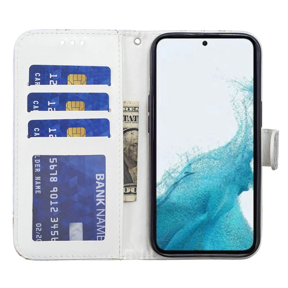 For Samsung Galaxy A34 5G Wallet Phone Case Pattern Printing PU Leather Stand Flip Cover with Strap - Tri-color Marble - 2