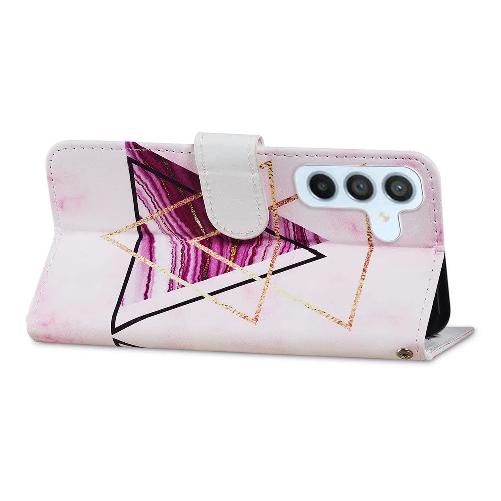 For Samsung Galaxy A34 5G Wallet Phone Case Pattern Printing PU Leather Stand Flip Cover with Strap - Tri-color Marble - 3
