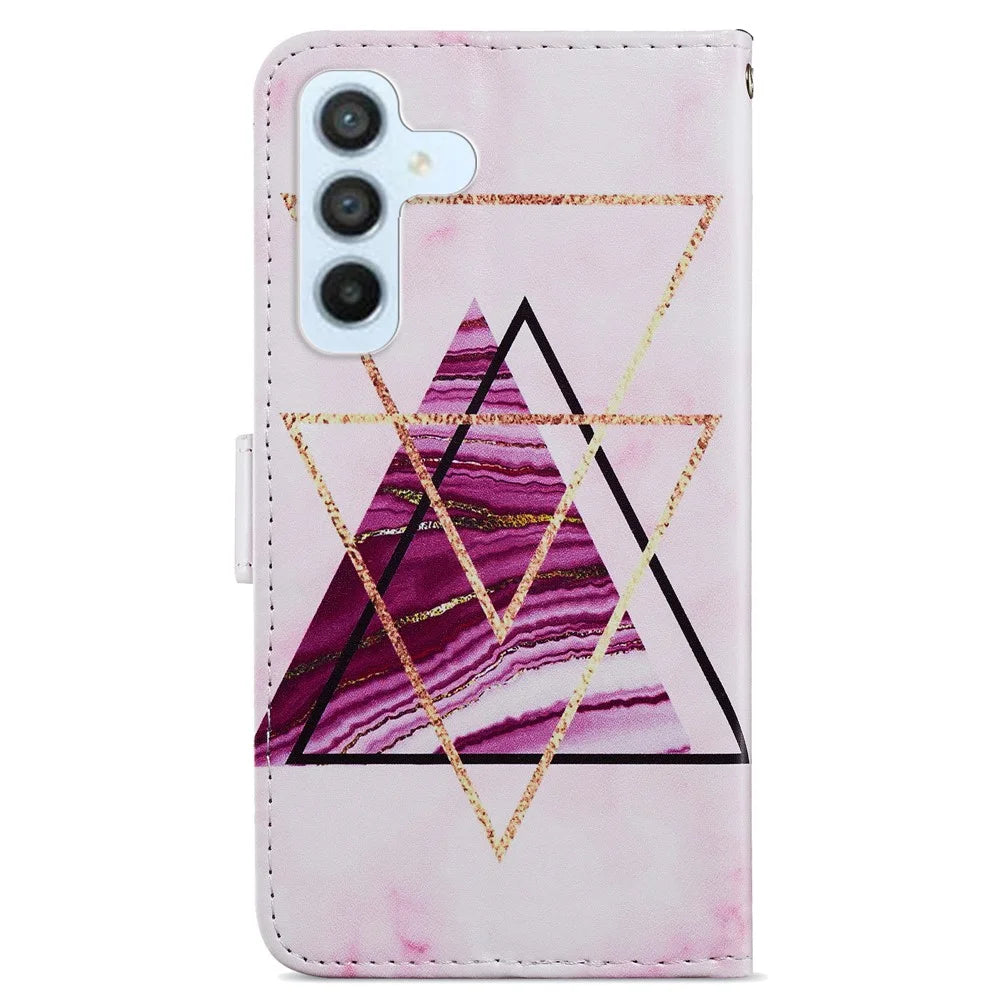 For Samsung Galaxy A34 5G Wallet Phone Case Pattern Printing PU Leather Stand Flip Cover with Strap - Tri-color Marble - 7