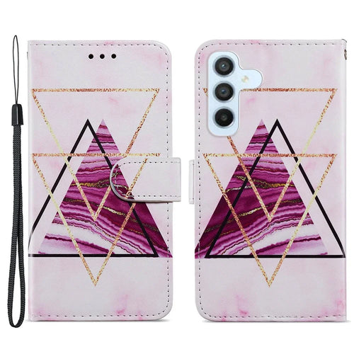 For Samsung Galaxy A54 5G PU Leather Flip Cover Wallet Stand Pattern Printing Phone Holder Cover with Strap - Tri-color Marble - 1