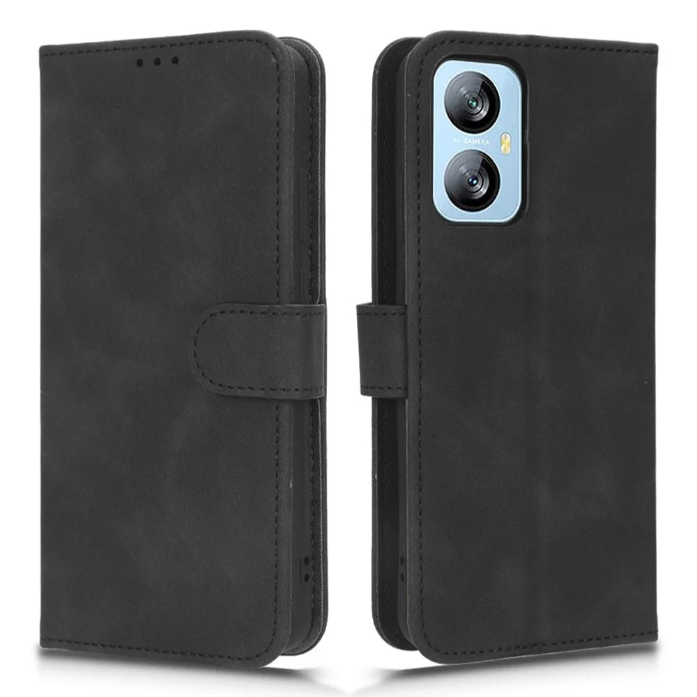 For Blackview A52 4G Drop-proof PU Leather Phone Case Stand Wallet Skin-touch Flip Cell Phone Cover - Black - 1