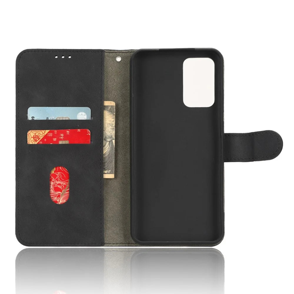 For Blackview A52 4G Drop-proof PU Leather Phone Case Stand Wallet Skin-touch Flip Cell Phone Cover - Black - 4