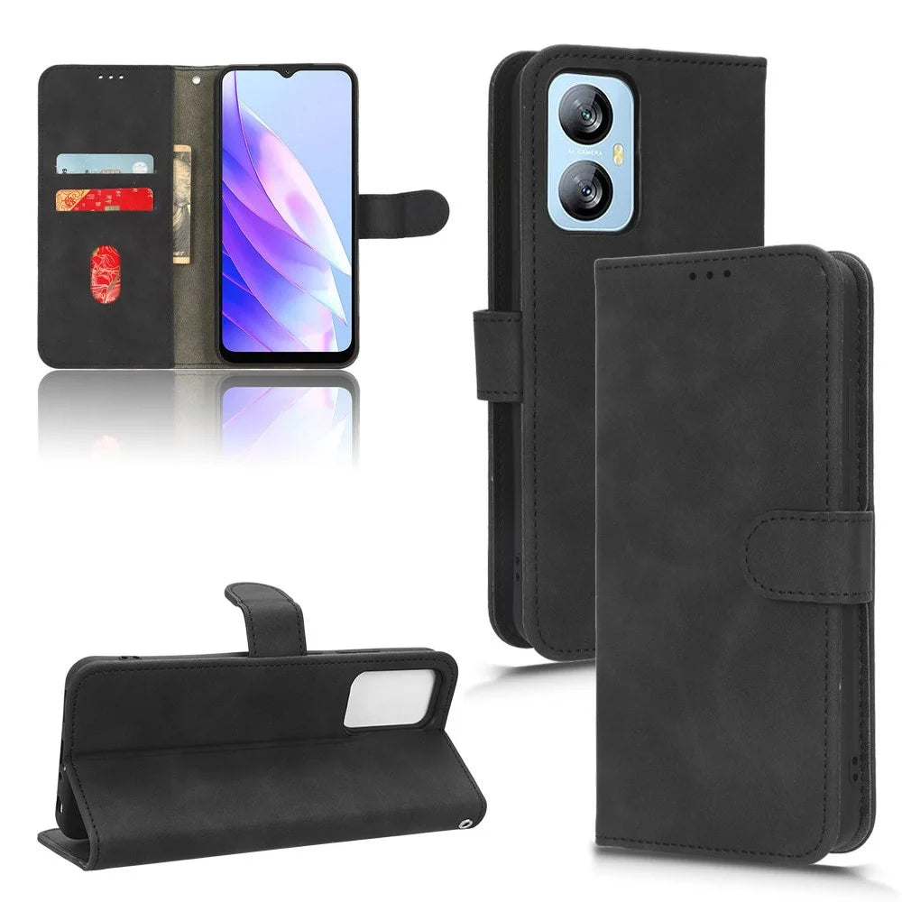 For Blackview A52 4G Drop-proof PU Leather Phone Case Stand Wallet Skin-touch Flip Cell Phone Cover - Black - 7