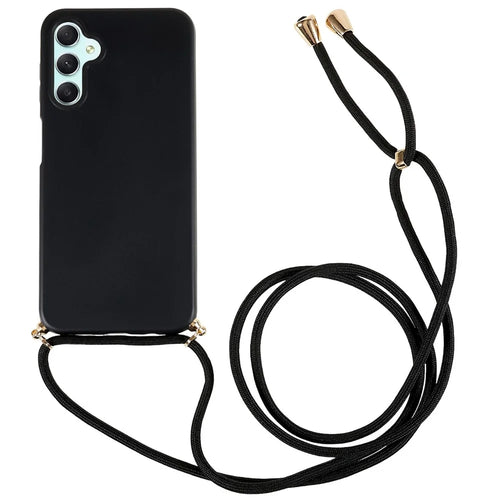 For Samsung Galaxy A34 5G Phone Case Biodegradable Wheat Straw Soft TPU Drop Protection Cover with Lanyard - Black - 1