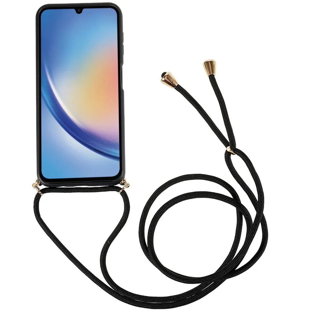 For Samsung Galaxy A34 5G Phone Case Biodegradable Wheat Straw Soft TPU Drop Protection Cover with Lanyard - Black - 2