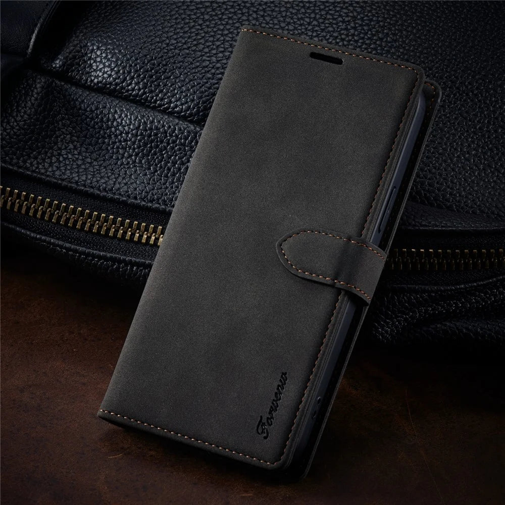 FORWENW Cell Phone Cover for iPhone 14 , F1 Series Shockproof PU Leather Phone Case Wallet Stand - Black - 7