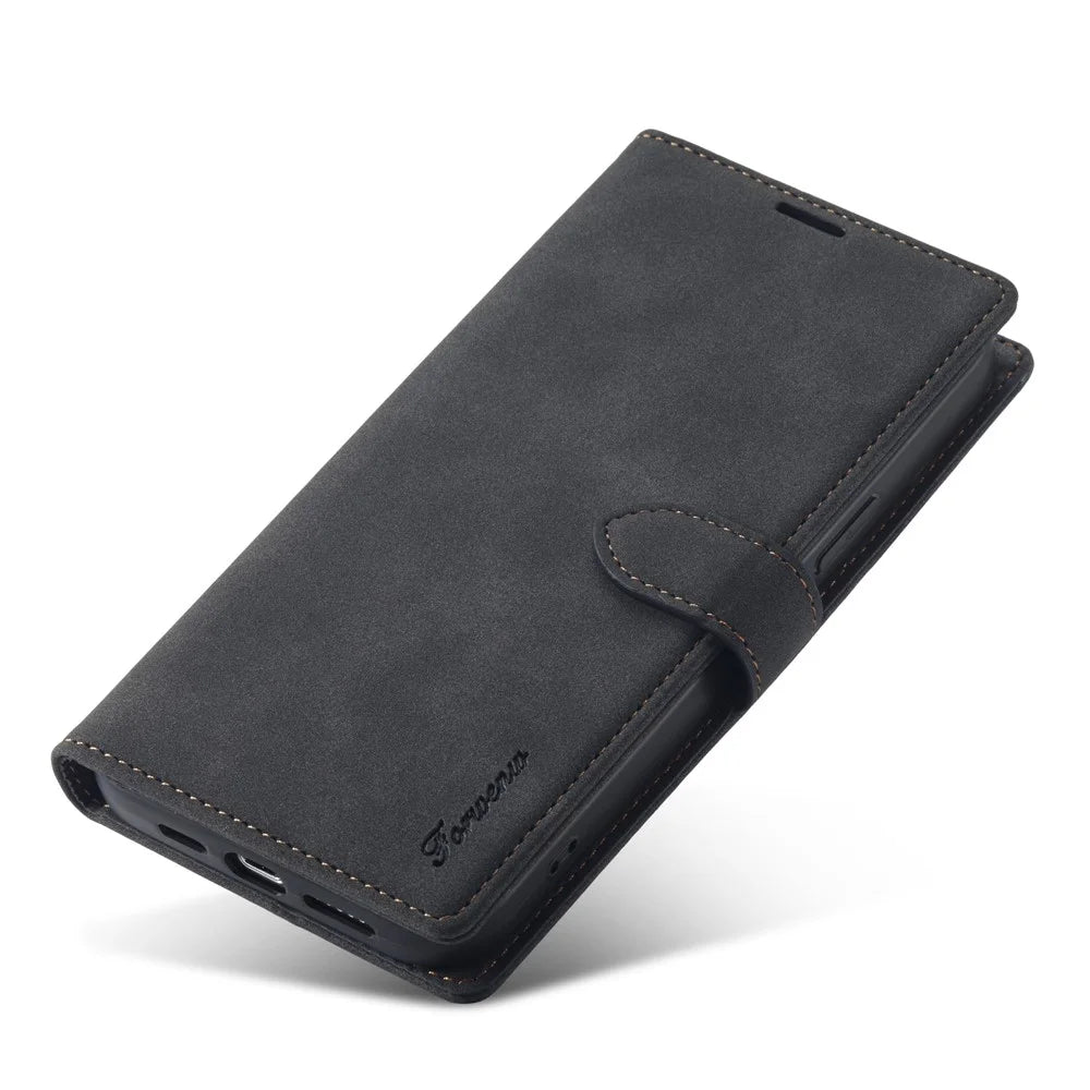 FORWENW for iPhone 14 Plus Full Protection Cell Phone Cover Stand  F1 Series Flip Leather Wallet Case - Black - 5