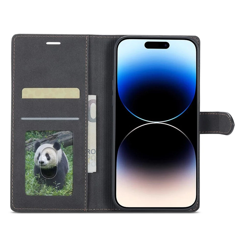 FORWENW F1 Series for iPhone 14 Pro Max PU Leather Phone Wallet Case Stand Protective Phone Cover - Black - 2