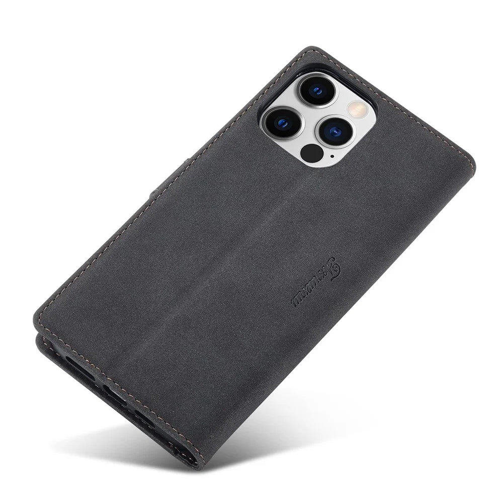 FORWENW F1 Series for iPhone 14 Pro Max PU Leather Phone Wallet Case Stand Protective Phone Cover - Black - 4
