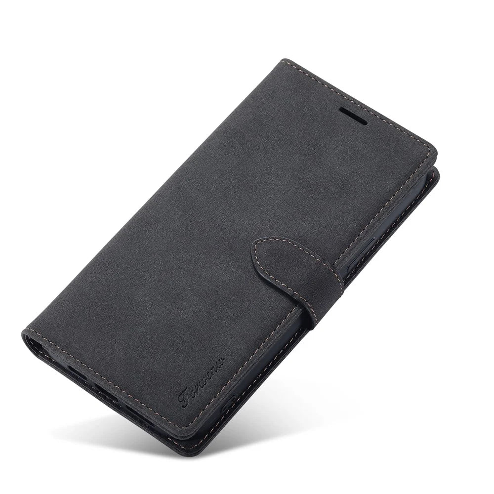 FORWENW F1 Series for iPhone 14 Pro Max PU Leather Phone Wallet Case Stand Protective Phone Cover - Black - 5