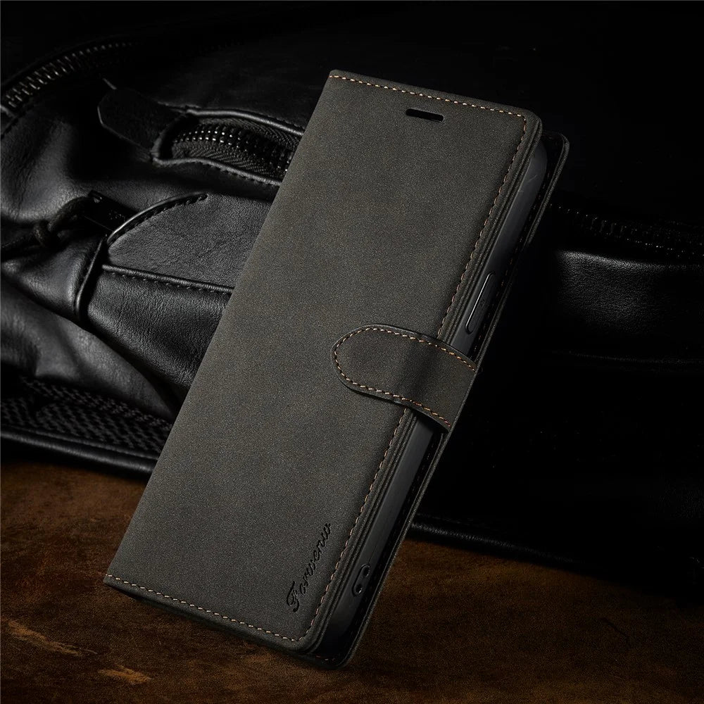 FORWENW F1 Series for iPhone 14 Pro Max PU Leather Phone Wallet Case Stand Protective Phone Cover - Black - 7