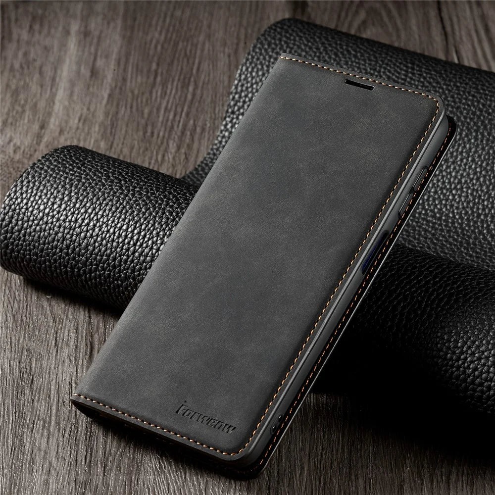 FORWENW for Samsung Galaxy A14 5G / A14 4G Skin-touch Shockproof Phone Cover Stand Fantasy Series Flip Leather Wallet Case - Black - 6
