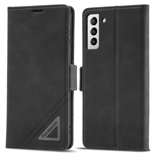 FORWENW F3-Series Anti-drop Phone Case For Samsung Galaxy S23 , PU Leather Anti-scratch Phone Cover Wallet Stand - Black - 1