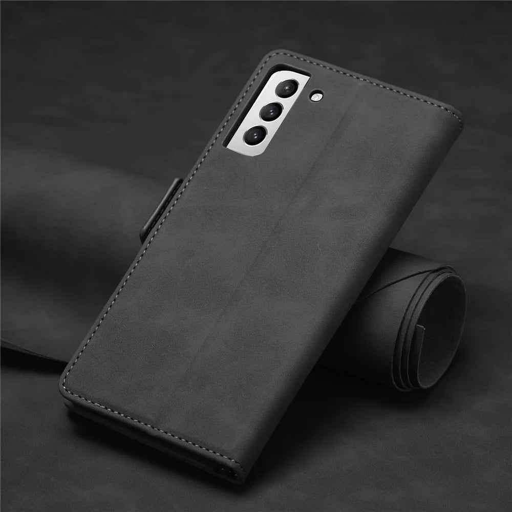 FORWENW F3-Series Anti-drop Phone Case For Samsung Galaxy S23 , PU Leather Anti-scratch Phone Cover Wallet Stand - Black - 6
