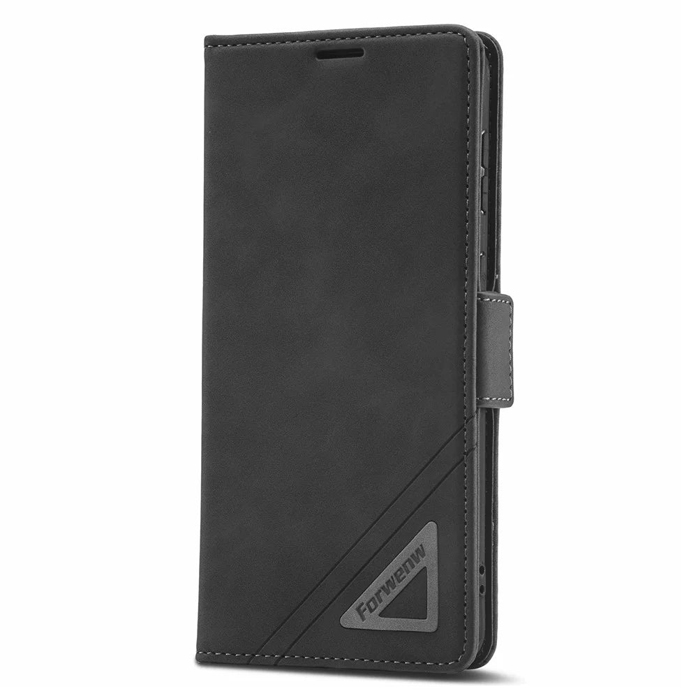FORWENW F3-Series Anti-drop Phone Case For Samsung Galaxy S23 , PU Leather Anti-scratch Phone Cover Wallet Stand - Black - 7