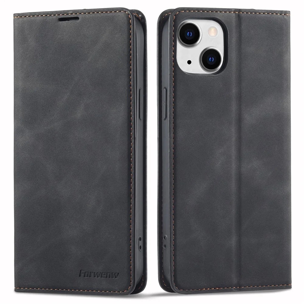 FORWENW Fantasy Series Phone Cover for iPhone 14 Plus , Skin-friendly Leather Anti-scratch Cell Phone Cover with Stand Wallet - Black - 1