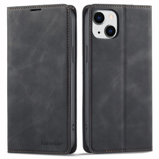 FORWENW Fantasy Series Phone Cover for iPhone 14 Plus , Skin-friendly Leather Anti-scratch Cell Phone Cover with Stand Wallet - Black - 1