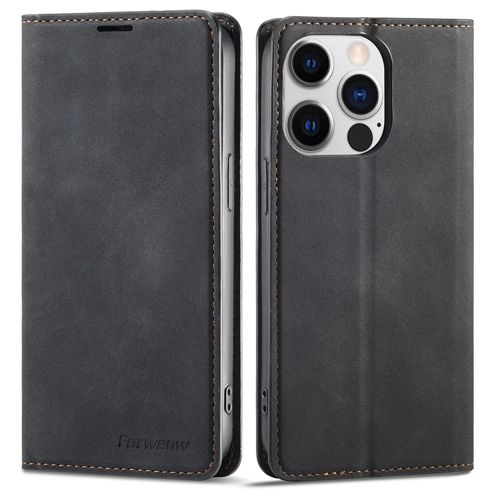 FORWENW Protective Phone Cover for iPhone 14 Pro , Fantasy Series Skin-friendly Stand Wallet Leather Anti-shock Flip Phone Case - Black - 1