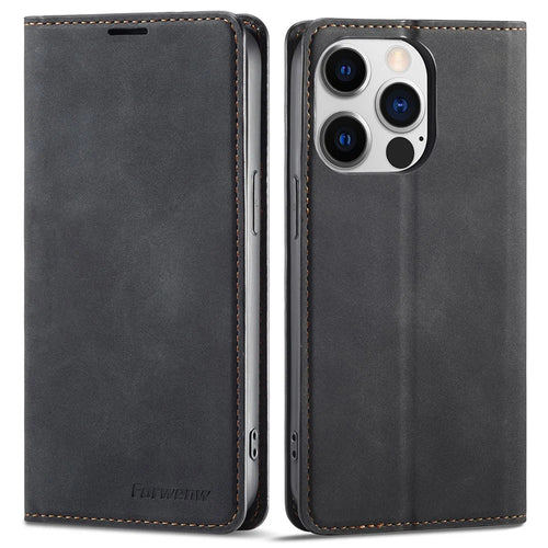 FORWENW Protective Phone Cover for iPhone 14 Pro , Fantasy Series Skin-friendly Stand Wallet Leather Anti-shock Flip Phone Case - Black - 1