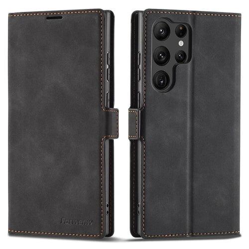 FORWENW for Samsung Galaxy S23 Ultra Fantasy Series Anti-fall Phone Cover Skin-friendly Leather Stand Wallet Mobile Phone Case - Black - 1