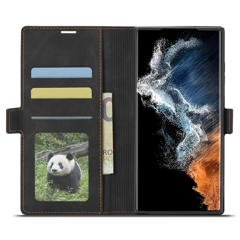 FORWENW for Samsung Galaxy S23 Ultra Fantasy Series Anti-fall Phone Cover Skin-friendly Leather Stand Wallet Mobile Phone Case - Black - 2