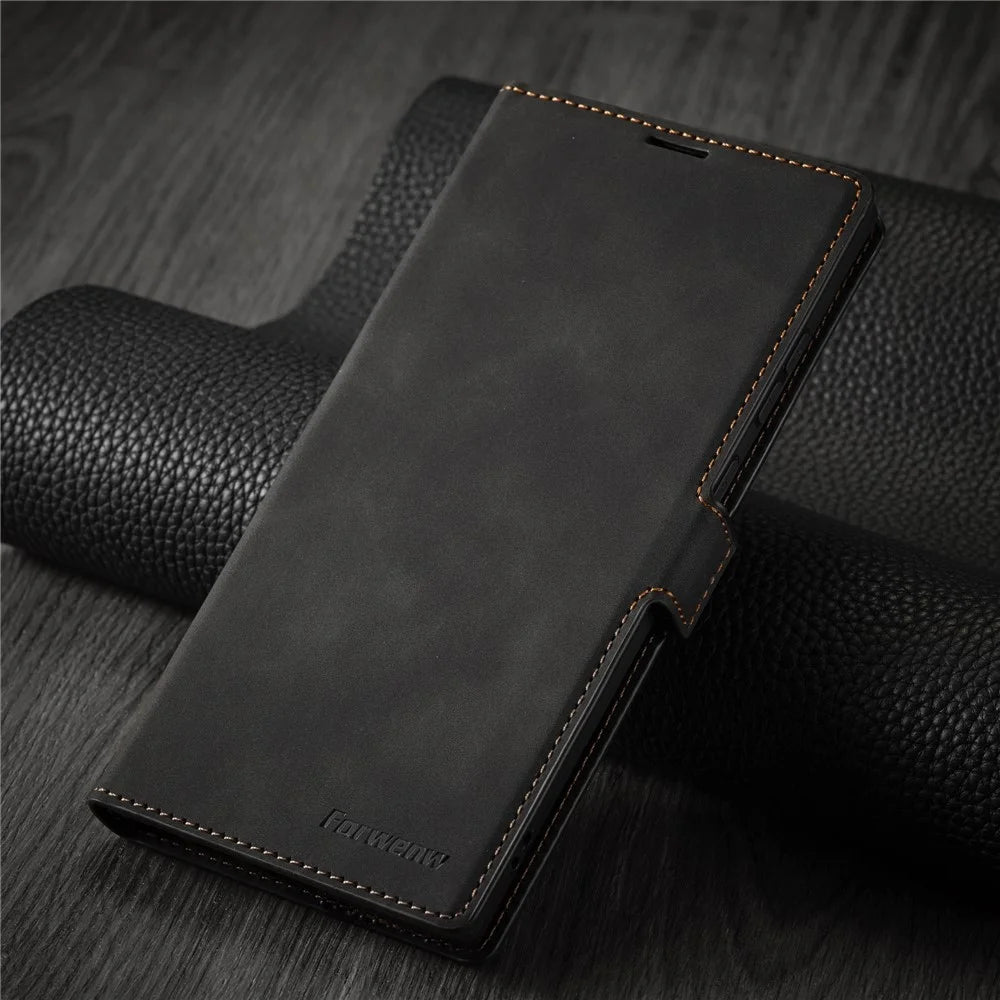 FORWENW for Samsung Galaxy S23 Ultra Fantasy Series Anti-fall Phone Cover Skin-friendly Leather Stand Wallet Mobile Phone Case - Black - 6