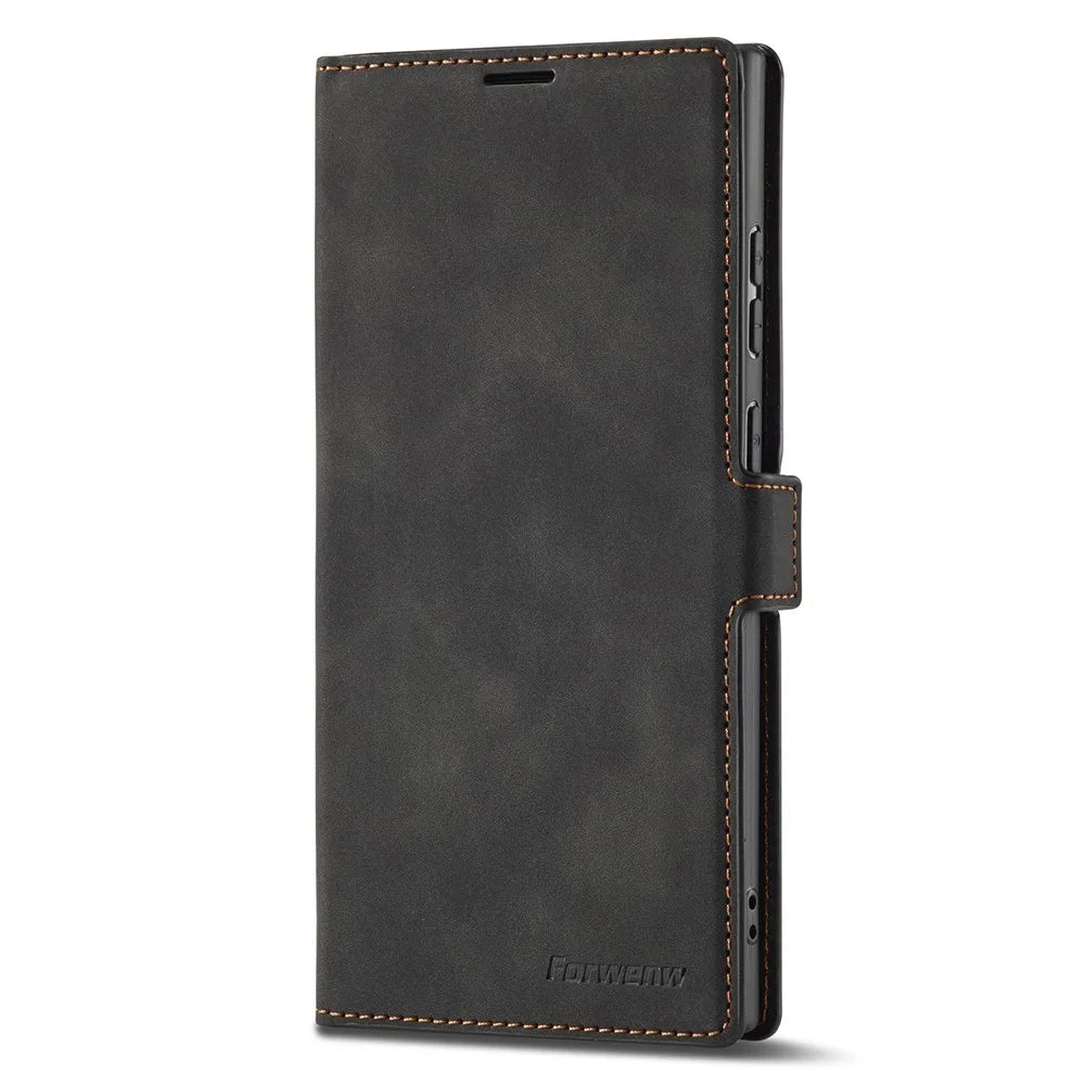 FORWENW for Samsung Galaxy S23 Ultra Fantasy Series Anti-fall Phone Cover Skin-friendly Leather Stand Wallet Mobile Phone Case - Black - 7