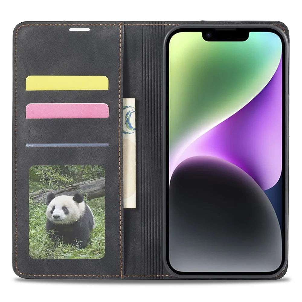 FORWENW for iPhone 14  Fantasy Series Cell Phone Cover Skin-friendly Leather Stand Wallet Drop-proof Flip Phone Case - Black - 2