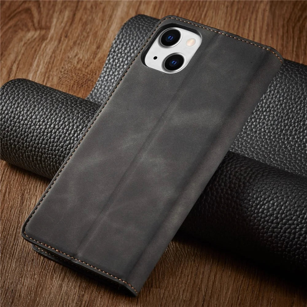 FORWENW for iPhone 14  Fantasy Series Cell Phone Cover Skin-friendly Leather Stand Wallet Drop-proof Flip Phone Case - Black - 5
