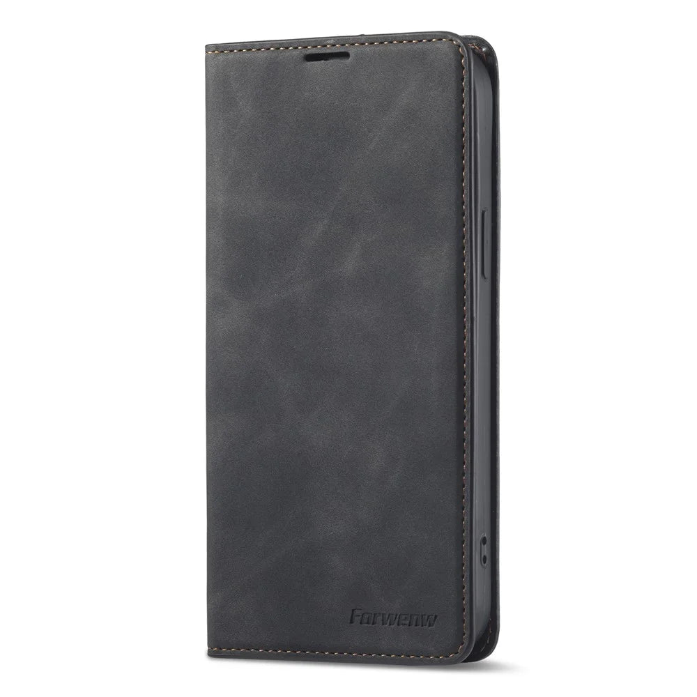 FORWENW for iPhone 14  Fantasy Series Cell Phone Cover Skin-friendly Leather Stand Wallet Drop-proof Flip Phone Case - Black - 7