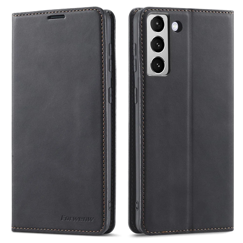 FORWENW for Samsung Galaxy S23+ Skin-friendly Leather Cell Phone Cover Stand Fantasy Series Flip Phone Wallet Case - Black - 1