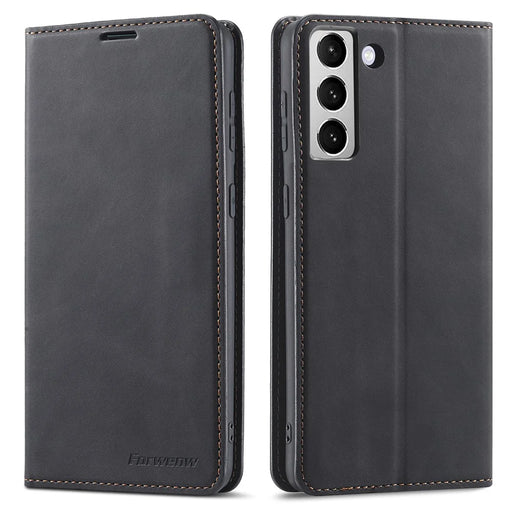 FORWENW for Samsung Galaxy S23+ Skin-friendly Leather Cell Phone Cover Stand Fantasy Series Flip Phone Wallet Case - Black - 1