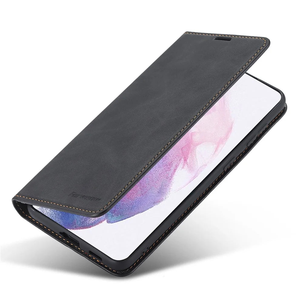 FORWENW for Samsung Galaxy S23+ Skin-friendly Leather Cell Phone Cover Stand Fantasy Series Flip Phone Wallet Case - Black - 4